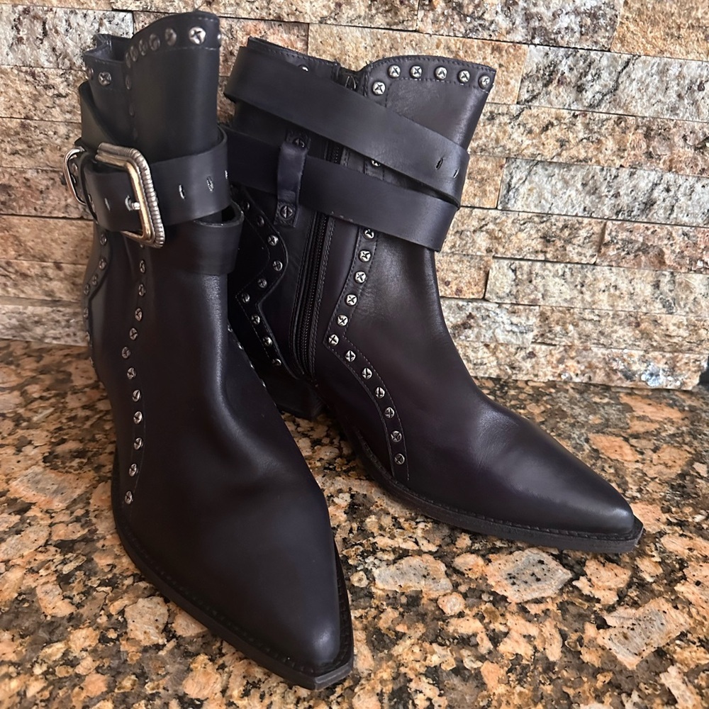 Free People Black Ankle Boots with Silver Studs